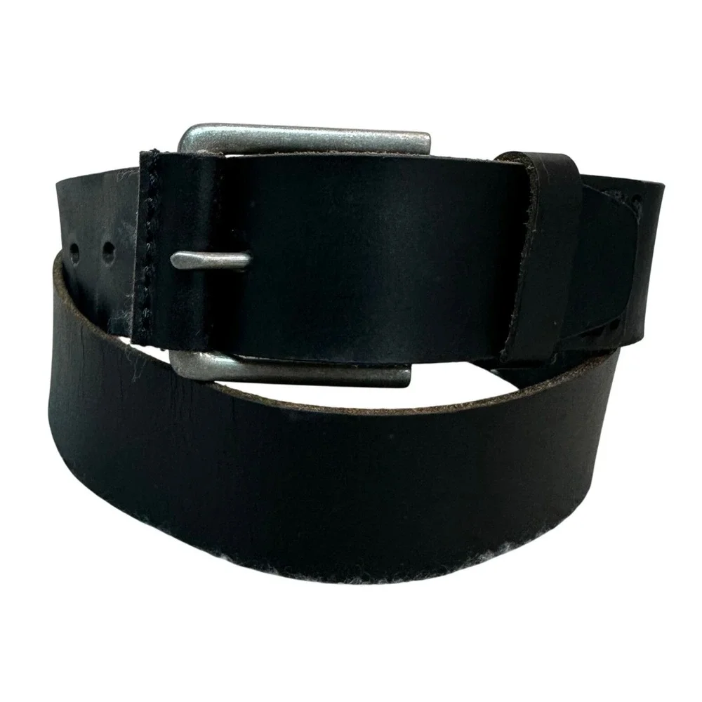 Timberland Mens Genuine Leather Belt Black Silver Buckle Size 36 Casual Rugged